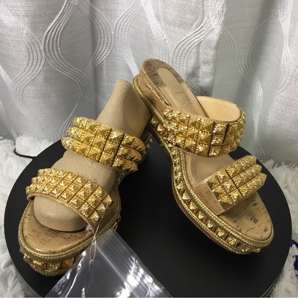 Christian Louboutin Shoes - Christian Louboutin Gold Studded Slide Mules